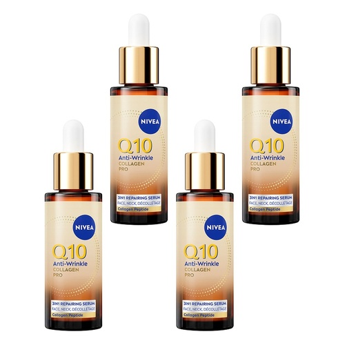 NIVEA Q10 Anti-Wrinkle Collagen Pro 3-in-1 Repairing Serum 30mL Pack of 4
