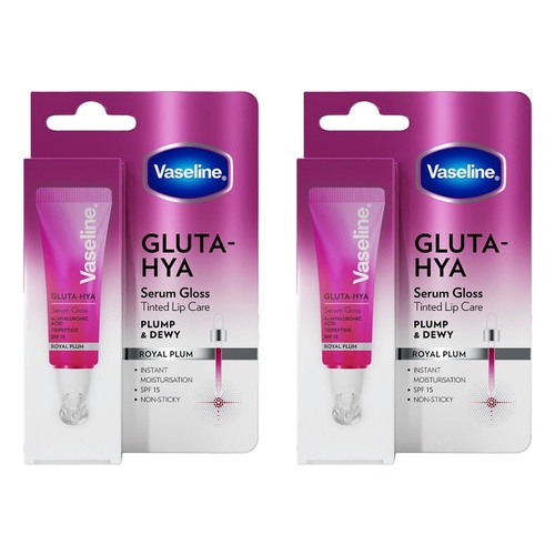 Vaseline Gluta-Hya Serum Gloss Royal Plum SPF 15 10mL x 8 Bundle of 2