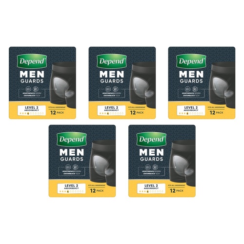 Depend Guard Level 2 Men 12 Pack x 2 Bundle of 5