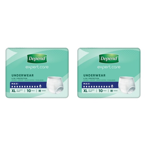Depend Underwear Maxi Extra Large 10 Pack x 4 Bundle of 2