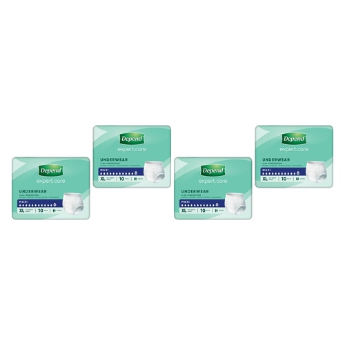 Depend Underwear Maxi Extra Large 10 Pack x 4 Bundle of 4