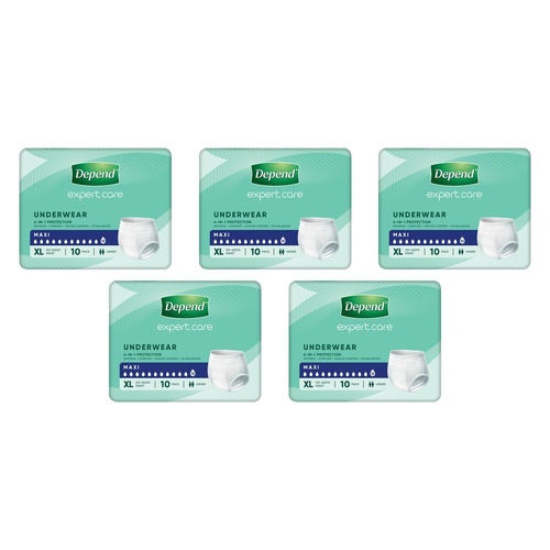 Depend Underwear Maxi Extra Large 10 Pack x 4 Bundle of 5