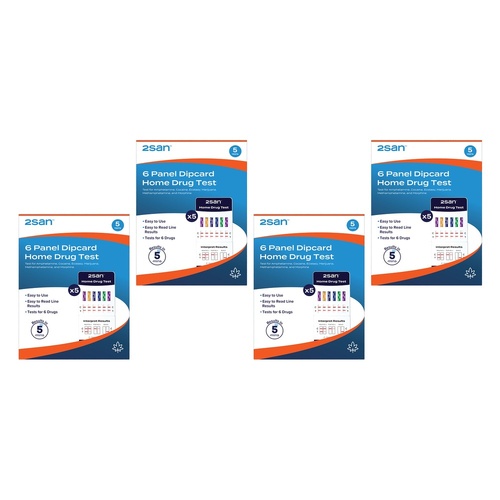 2SAN 6 Panel Dipcard Home Drug Test 5 Pack Bundle of 4