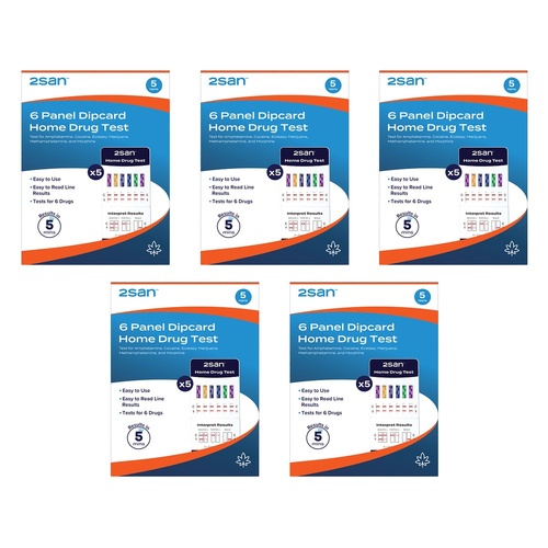 2SAN 6 Panel Dipcard Home Drug Test 5 Pack Bundle of 5