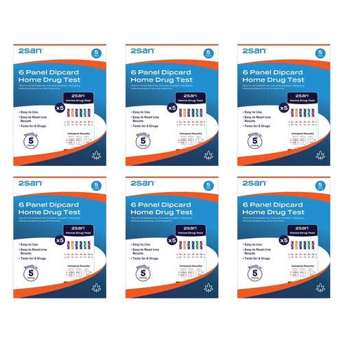 2SAN 6 Panel Dipcard Home Drug Test 5 Pack Bundle of 6
