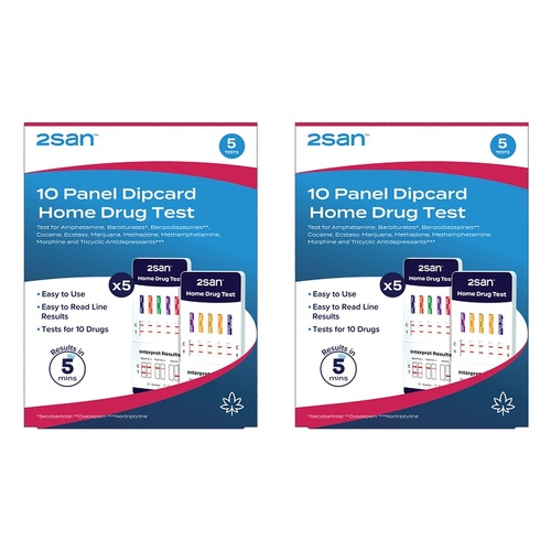 2San 10 Panel Dipcard Home Drug Test 5 Pack Bundle of 2