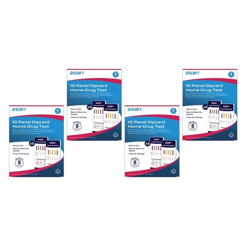 2San 10 Panel Dipcard Home Drug Test 5 Pack Bundle of 4