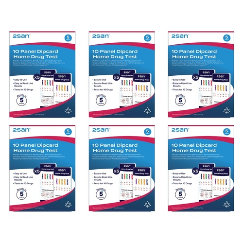 2San 10 Panel Dipcard Home Drug Test 5 Pack Bundle of 6