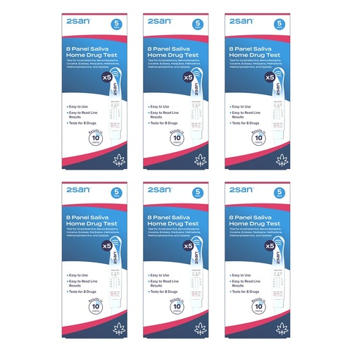 2San 8 Panel Saliva Home Drug Test 5 Pack Bundle of 6