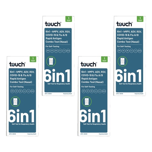 TouchBio 6-in-1 HMPV, ADV, RSV, COVID-19 & Flu A/B Rapid Antigen Test Pack of 4