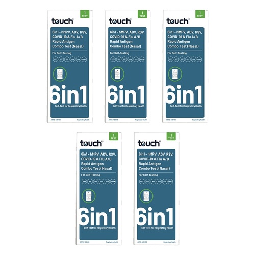 TouchBio 6-in-1 HMPV, ADV, RSV, COVID-19 & Flu A/B Rapid Antigen Test Pack of 5
