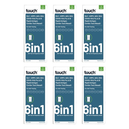 TouchBio 6-in-1 HMPV, ADV, RSV, COVID-19 & Flu A/B Rapid Antigen Test Pack of 6