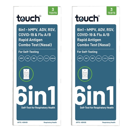TouchBio 6-in-1 Rapid Antigen Test for HMPV, RSV, COVID-19 and Flu, 3 Pack of 2