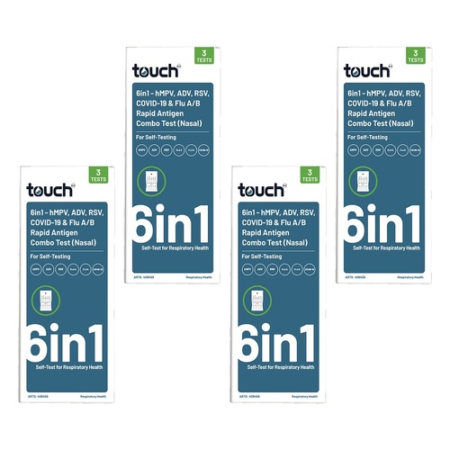 TouchBio 6-in-1 Rapid Antigen Test for HMPV, RSV, COVID-19 and Flu, 3 Pack of 4