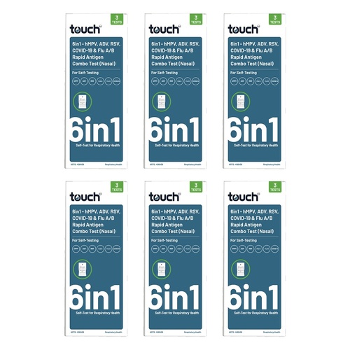 TouchBio 6-in-1 Rapid Antigen Test for HMPV, RSV, COVID-19 and Flu, 3 Pack of 6