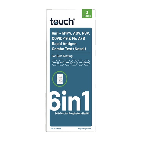 TouchBio 6-in-1 Rapid Antigen Test for HMPV, RSV, COVID-19 and Flu, 3 Tests
