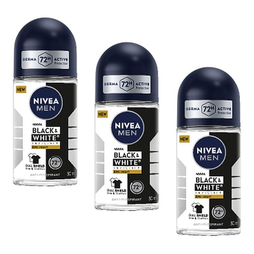 Nivea Men Black & White Invisible Epic Night Roll-On 50mL Pack of 3