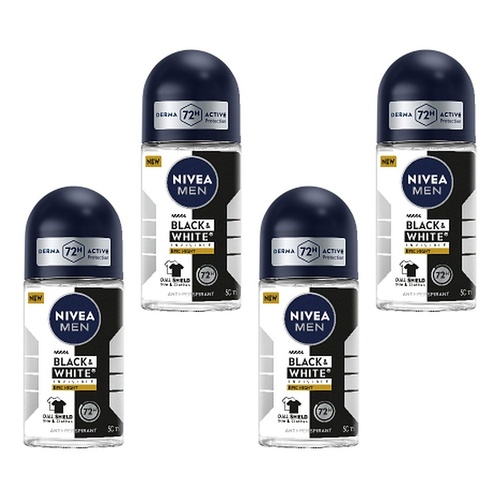 Nivea Men Black & White Invisible Epic Night Roll-On 50mL Pack of 4