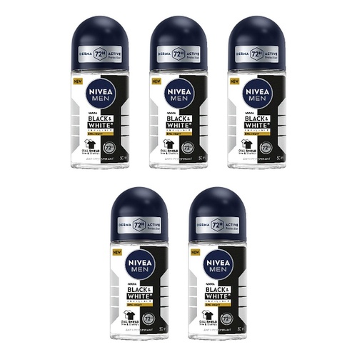 Nivea Men Black & White Invisible Epic Night Roll-On 50mL Pack of 5