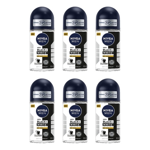 Nivea Men Black & White Invisible Epic Night Roll-On 50mL Pack of 6