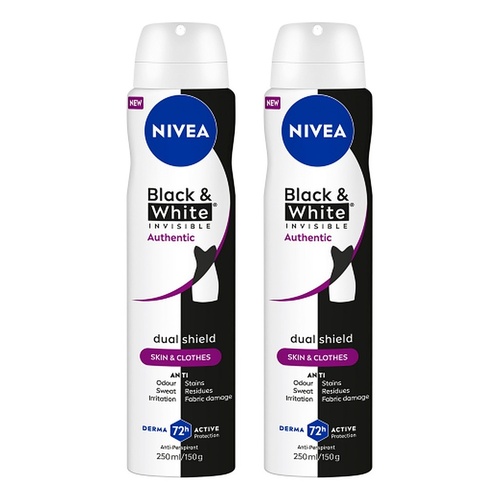 NIVEA Deo Aero Invisible Black & White Authentic 250mL Pack of 2