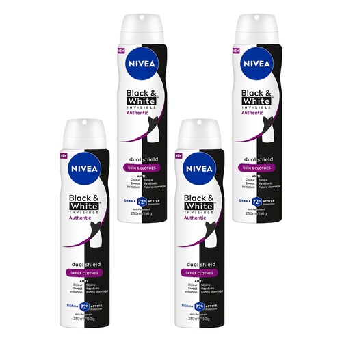 NIVEA Deo Aero Invisible Black & White Authentic 250mL Pack of 4