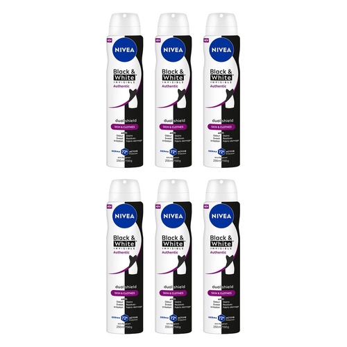 NIVEA Deo Aero Invisible Black & White Authentic 250mL Pack of 6