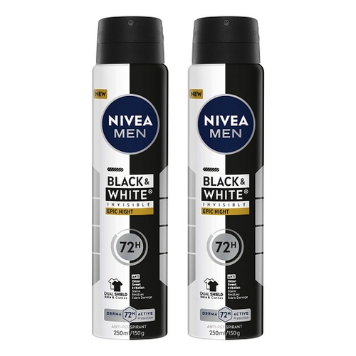 Nivea Men Black & White Invisible Epic Night Aerosol 250mL Pack of 2