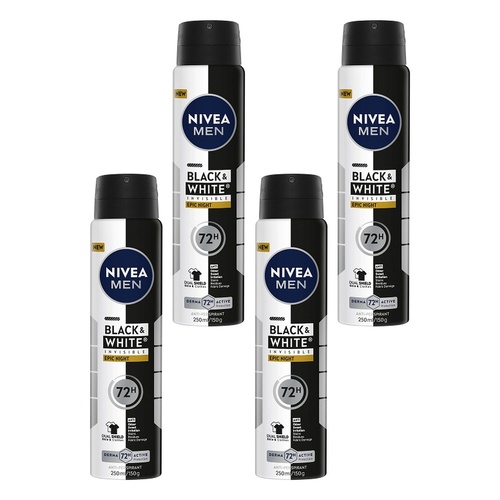 Nivea Men Black & White Invisible Epic Night Aerosol 250mL Pack of 4