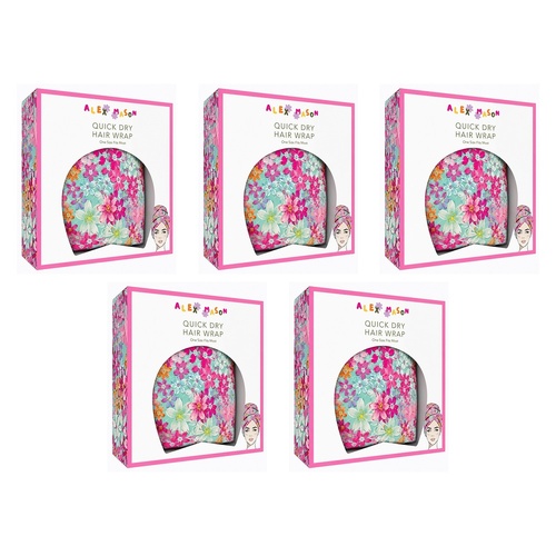 Alex Mason Quick Dry Hair Wrap Floral Pack of 5