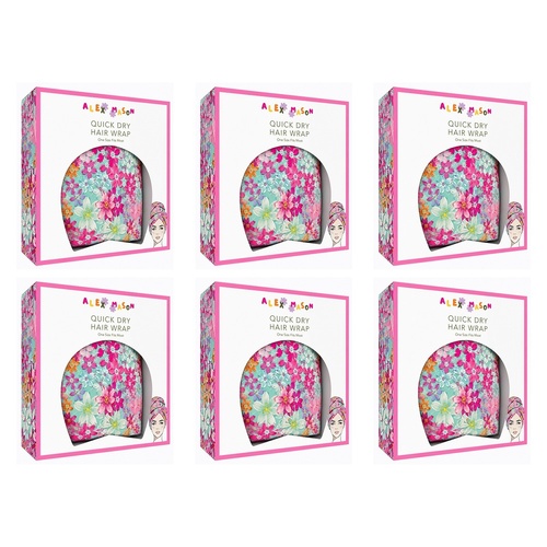 Alex Mason Quick Dry Hair Wrap Floral Pack of 6