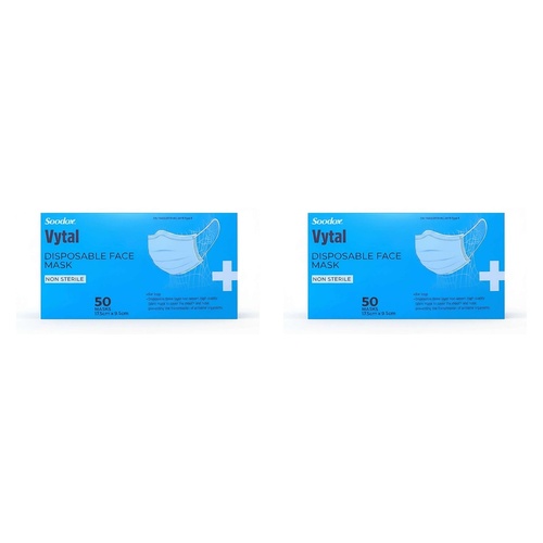 Soodox Vytal Face Masks, Blue, Pack of 50 Bundle of 2