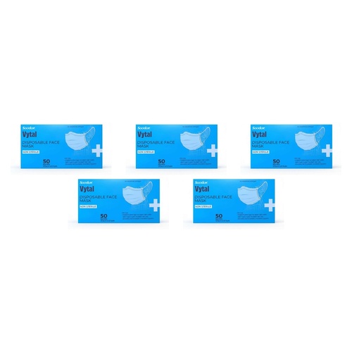 Soodox Vytal Face Masks, Blue, Pack of 50 Bundle of 5