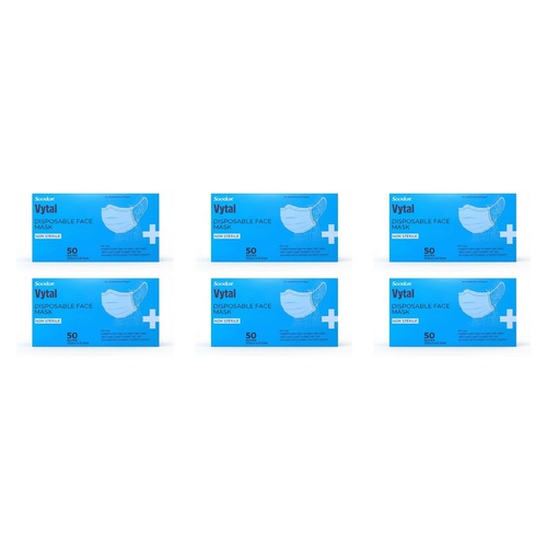 Soodox Vytal Face Masks, Blue, Pack of 50 Bundle of 6