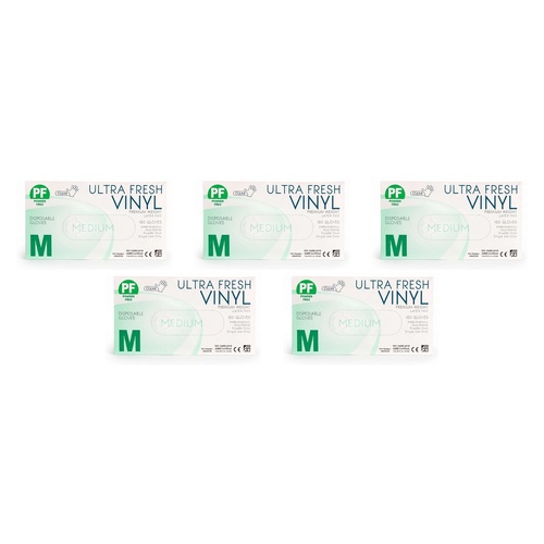 Ultrafresh Vinyl Gloves Medium 100 Pack Bundle of 5