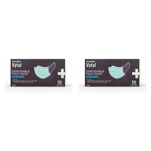 Soodox Vytal Face Masks, Blue, Pack of 10 Bundle of 2