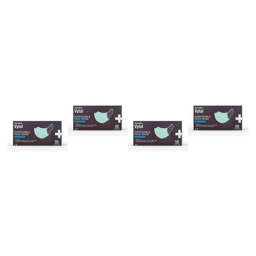 Soodox Vytal Face Masks, Blue, Pack of 10 Bundle of 4