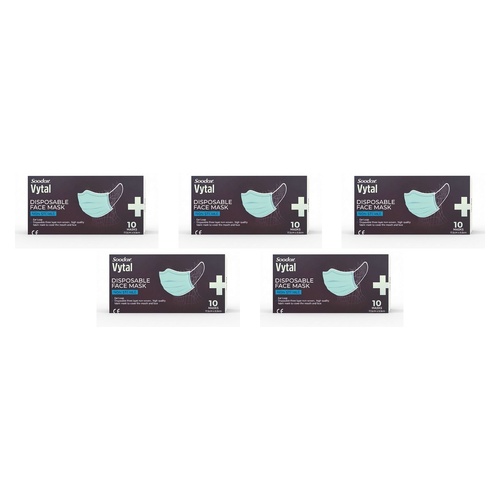 Soodox Vytal Face Masks, Blue, Pack of 10 Bundle of 5