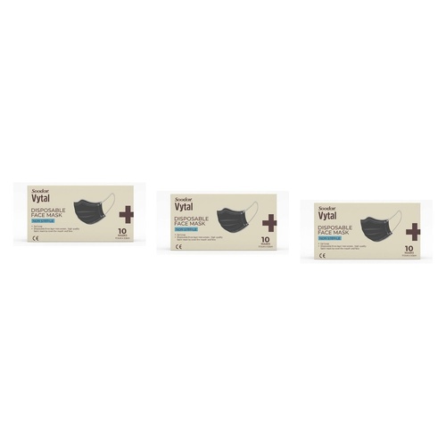 Soodox Vytal Face Masks, Black, Pack of 10 Bundle of 3