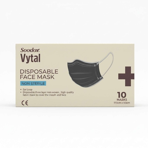 Soodox Vytal Face Masks, Black, Pack of 10