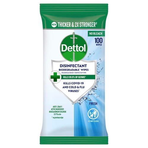 Dettol Disinfectant Biodegradable Wipes Fresh 100 Pack