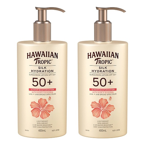 Hawaiian Tropic Silk Hydration Sunscreen Lotion SPF50+ 400mL Pack of 2