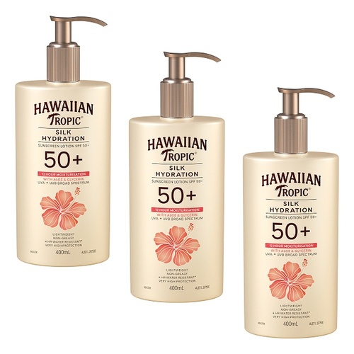 Hawaiian Tropic Silk Hydration Sunscreen Lotion SPF50+ 400mL Pack of 3