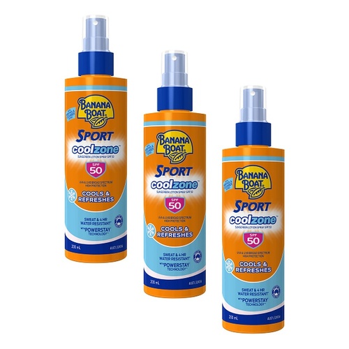 Banana Boat Sport CoolZone Sunscreen Spray SPF50 200mL Pack of 3