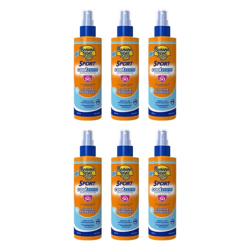 Banana Boat Sport CoolZone Sunscreen Spray SPF50 200mL Pack of 6