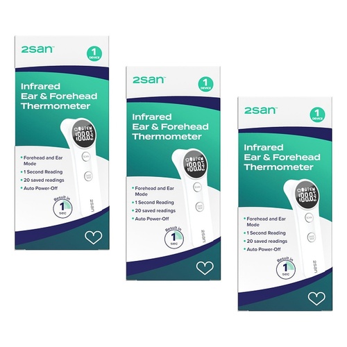 2San Infrared Ear and Forehead Thermometer Pack of 3