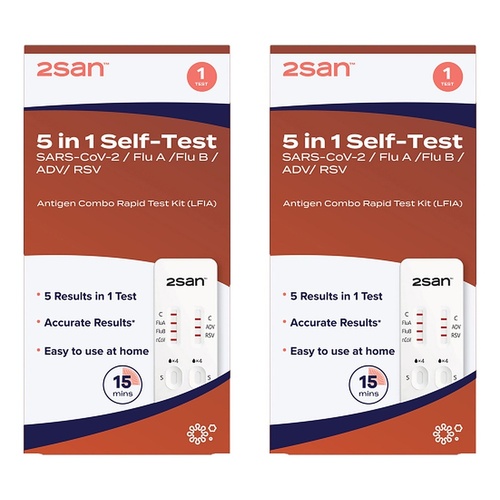 2San 5-in-1 COVID-19, Flu, RSV and Adenovirus Rapid Test Pack of 2