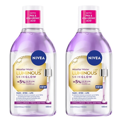 NIVEA Luminous630 Skin Glow Micellar Water 400mL Pack of 2