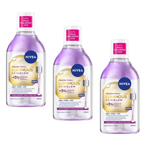 NIVEA Luminous630 Skin Glow Micellar Water 400mL Pack of 3