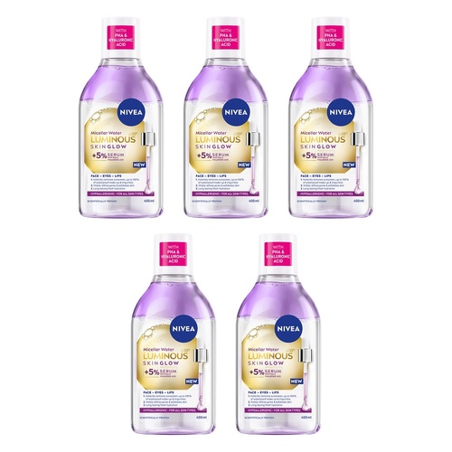 NIVEA Luminous630 Skin Glow Micellar Water 400mL Pack of 5